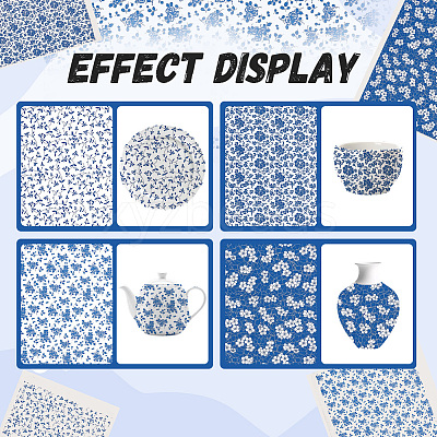 4Pcs 4 Styles Flower Pattern Paper Ceramic Decals DIY-GF0013-26-1