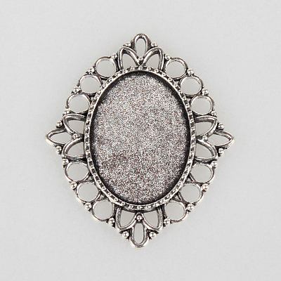 Tibetan Style Alloy Pendant Cabochon Settings X-TIBEP-N003-27AS-1