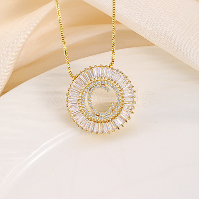 Brass Pave Clear Cubic Zirconia Ring with Letter Pendant Box Chain Necklaces FS-WG44D8C-03-1