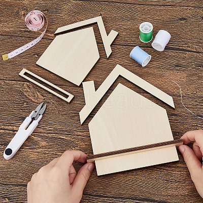 2Pcs 2 Styles House Shaped Wood Embroidery Display Card Holders ODIS-FH0001-19-1