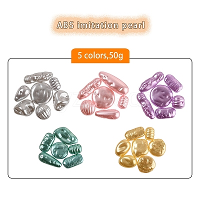 50g 5 Colors ABS Plastic Imitation Pearl Beads OACR-YW0001-24-1