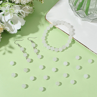 2 Strands Natural White Jade Round Beads Strands G-SP0001-25-1