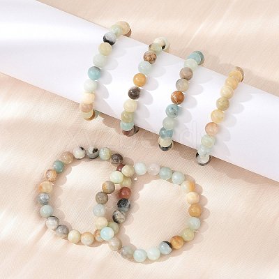 Natural Flower Amazonite Beads Stretch Bracelets BJEW-F380-01-B09-1