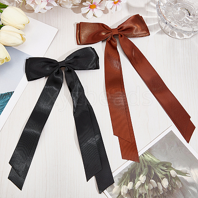 Big Bowknot Polyester Alligator Hair Clips AJEW-CP0008-42B-02-1