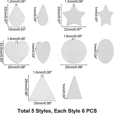 30Pcs 5 Style 304 Stainless Steel Pendants STAS-UN0023-73-1