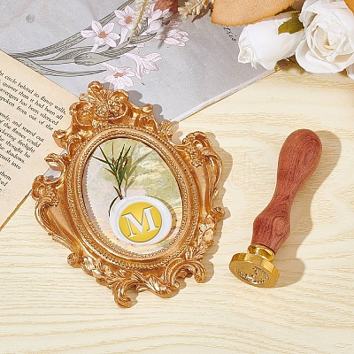 Brass Wax Seal Stamp with Wood Handle AJEW-WH0412-0268-1