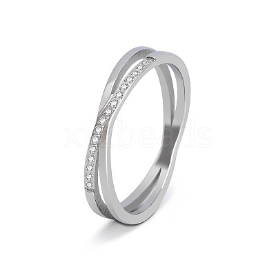 304 Stainless Steel Micro Pave Clear Cubic Zirconia Finger Rings for Women FS-WG1B662-08-1