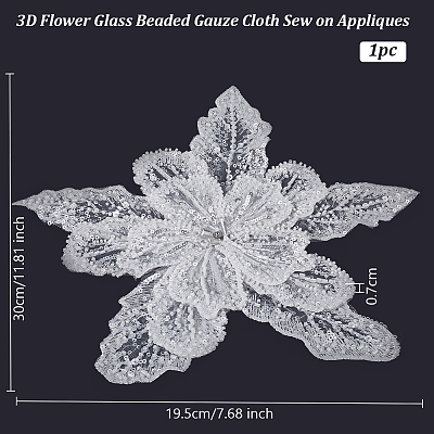 3D Flower Glass Beaded Gauze Cloth Sew on Appliques PATC-WH0008-93A-1