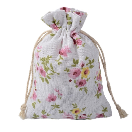 Printed Cotton Imitation Burlap Packing Pouches Drawstring Bags PW-WG7B662-02-1