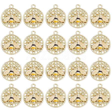 20 Pcs Flat Round with Bee Alloy Insect Charms for Jewelry Earring Making Crafts JX298A-1