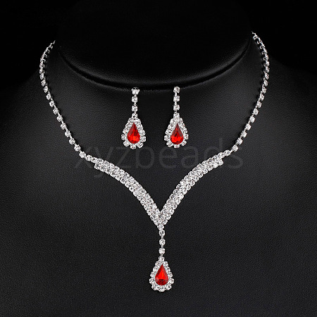 Alloy Rhinestone Pendant Necklaces & Earrings Sets for Women WGE8301-08-1