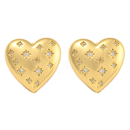 Brass Micro Pave Clear Cubic Zirconia Stud Earrings EJEW-L295-002A-G-1