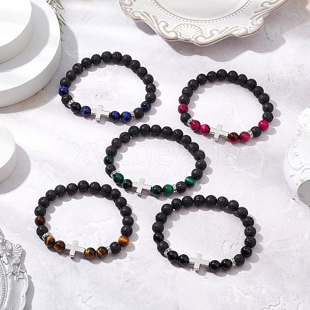 Natural Mixed Gemstone Beaded Stretch Bracelets for Women Men BJEW-JB11280-1