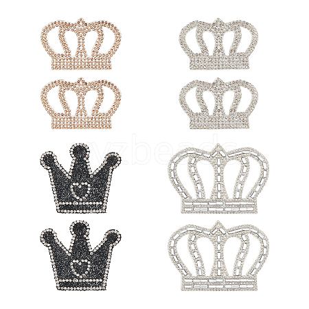 8Pcs 4 Style Crown Shape with Heart Hotfix Rhinestone DIY-FG0004-26-1