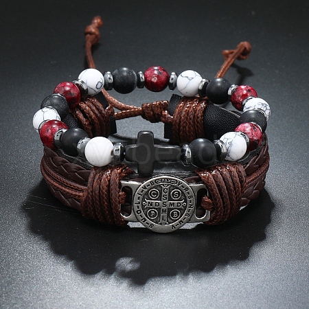 2Pcs Narutal Howlite Braided Bead Bracelets for Men PW-WG2CB75-02-1