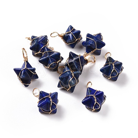 Natural Lapis Lazuli Dyed Copper Wire Wrapped Pendants G-B041-02G-13-1