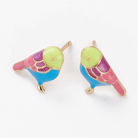 Brass Enamel Stud Earrings EJEW-C502-04G-1