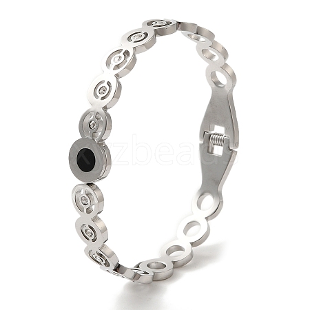 Adjustable 304 Stainless Steel Rhinestone Bangles BJEW-F474-03P-1