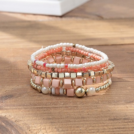 Bohemian Vacation Style Glass Beaded Stackable Stretch Bracelets Set for Women OD2918-1-1