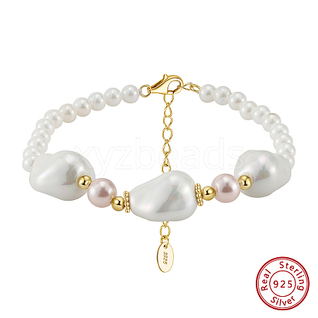 Adjustable Natural Shell Pearl Beaded Bracelets BJEW-L692-008G-1