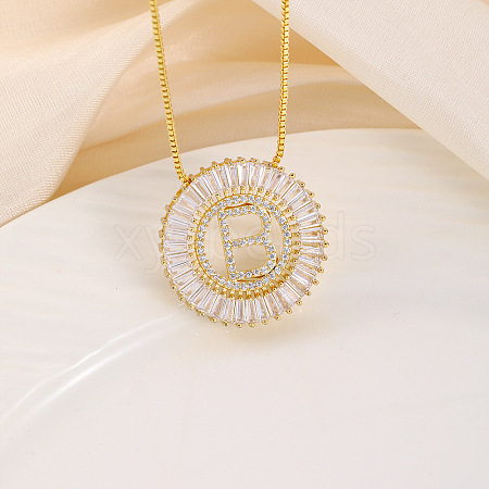 Brass Pave Clear Cubic Zirconia Ring with Letter Pendant Box Chain Necklaces FS-WG44D8C-02-1