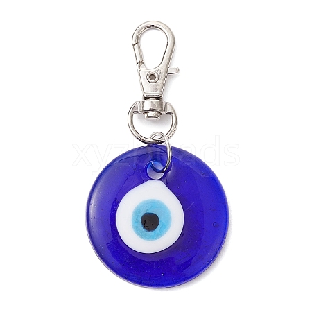 Handmade Lampwork Flat Round with Evil Eye Pendant Decorations HJEW-JM02384-1