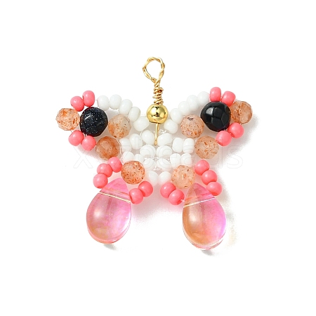 Beaded Butterfly Charms PALLOY-MZ00430-04-1