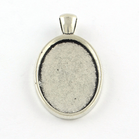 Tibetan Style Alloy Oval Pendant Cabochon Settings TIBEP-Q045-070A-AS-RS-1