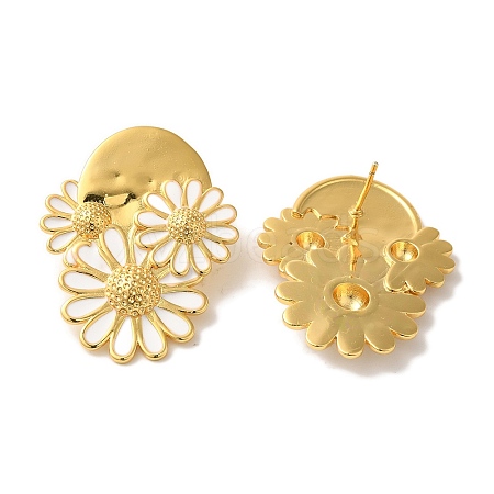 Rack Plating Flower Brass Enamel Stud Earrings EJEW-B062-34G-1