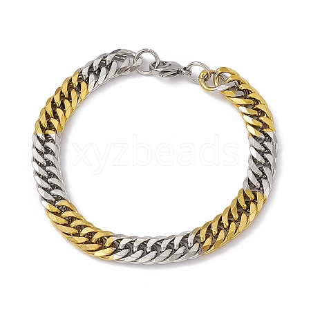 Two Tone PVD Vacuum Plating 201 Stainless Steel Curb Chain Bracelet with 304 Stainless Steel Clasps for Men Women BJEW-M235-02E-GP-1