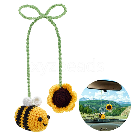 Bee with Hat Fabric Crochet Car Mirror Hanging Accessories FIND-WH0420-11-1