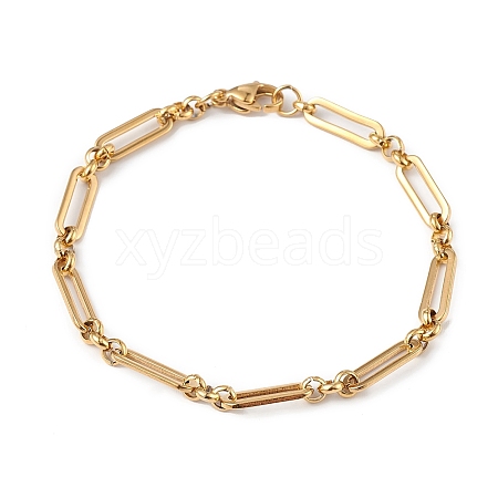 Ion Plating(IP) 304 Stainless Steel Figaro Chain Bracelet for Women X-BJEW-G669-21G-1