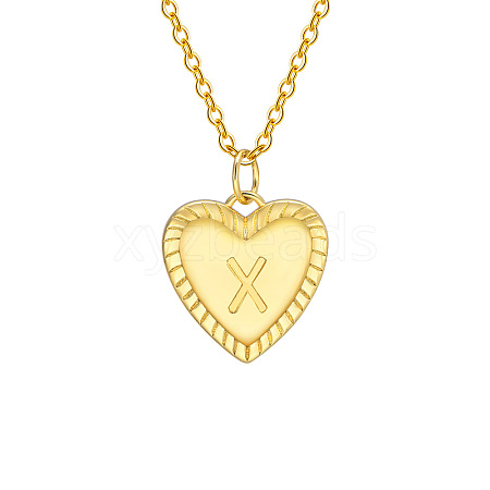 Golden Tone Brass Cable Chain Letter Heart Pendant Necklaces for Women PW-WG67FD6-24-1