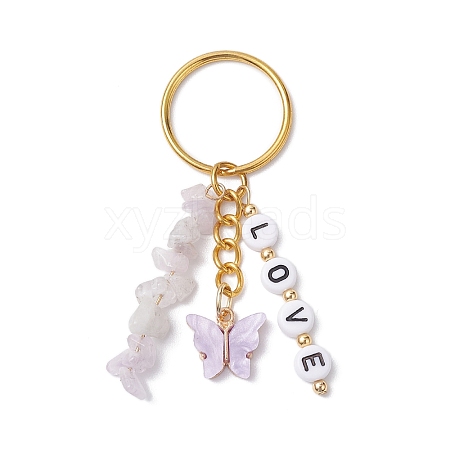 Alloy Acrylic Enamel with Natural Amethyst Keychain KEYC-JKC00805-05-1