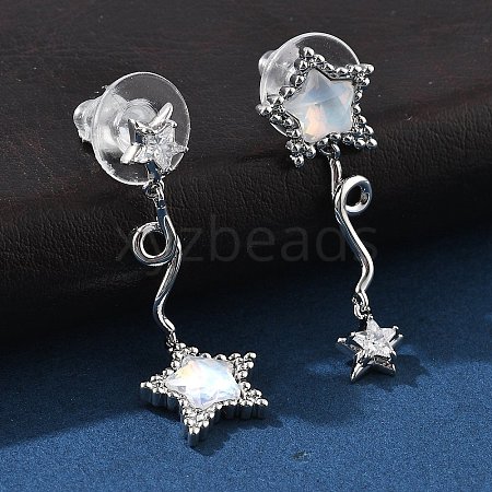 Star Brass Clear Cubic Zirconia Stud Earrings EJEW-D301-01P-1