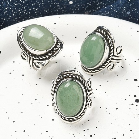 Natural Green Aventurine Adjustable Rings RJEW-I108-01AS-02-1