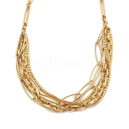 304 Stainless Steel Multi Layerd Oval Bib Necklaces for Women NJEW-A032-09G-01-1