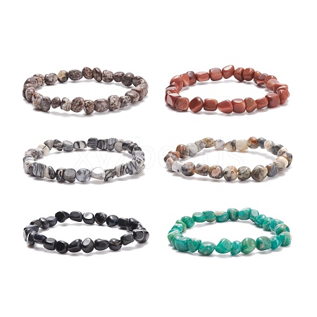 Gemstone Nuggets Beaded Stretch Bracelet for Women BJEW-JB08275-1