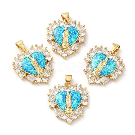 Rack Plating Brass Micro Pave Cubic Zirconia with Synthetic Opal Pendants KK-D088-34G-1