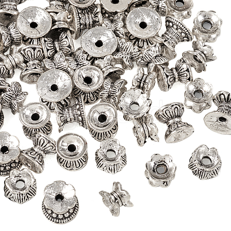 60Pcs 4 Styles Tibetan Style Alloy Bead Caps FIND-TA0002-98-1