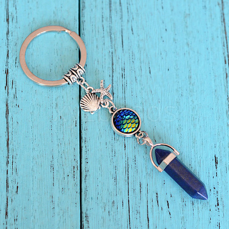 Natural Lapis Lazuli Bullet Pendant Keychains KEYC-PW0009-03E-1