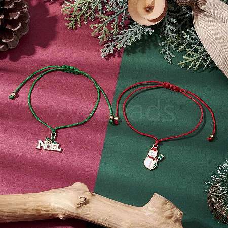 2Pcs Christmas Alloy Enamel Charm Bracelets BJEW-JB11229-1