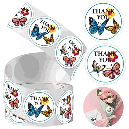 2 Patterns Round Dot Thank You Paper Insect Self-Adhesive Sticker Rolls STIC-PW0013-020B-1