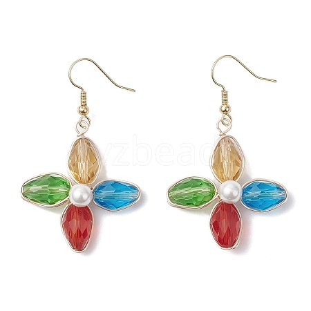 Flower Glass & ABS Plastic Imitation Pearl Dangle Earrings EJEW-TA00722-S-1