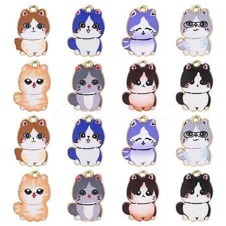 30Pcs Cat Printed Alloy Pendants ENAM-CJ0005-57-1