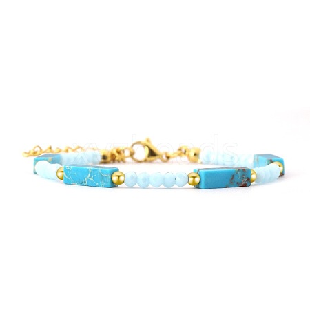 Bohemian Dyed Synthetic Imperial Jasper Cuboid and Glass Beaded Bracelets with 304 Stainless Steel End Chains PX2979-5-1