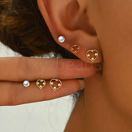 3 Pairs Heart 201 Stainless Steel Stud Earring Sets FG5977-4-1