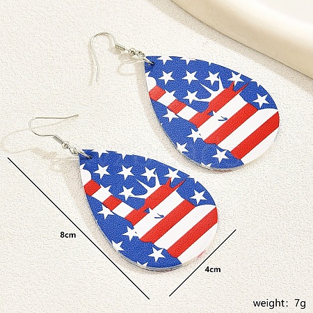 Geometric Teardrop Earrings with American Flag Pendant for Women RS1846-2-1