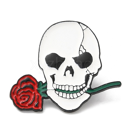 Skull & Rose Enamel Pins JEWB-Z013-01A-EB-1