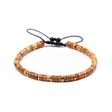 Natural Picture Jasper Braided Bead Bracelets for Women PW-WG20352-06-1